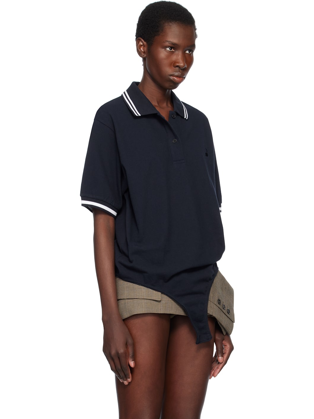 Navy Pique Shirt Bodysuit - 2