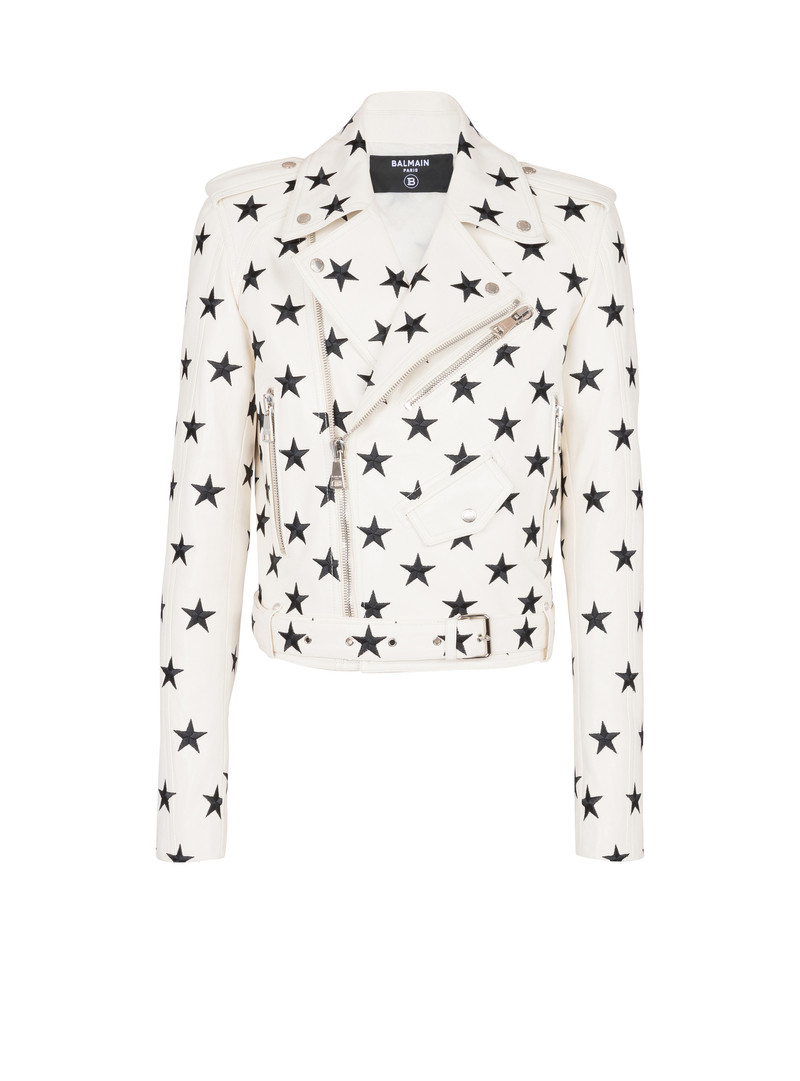 Stars biker jacket in embroidered leather 1