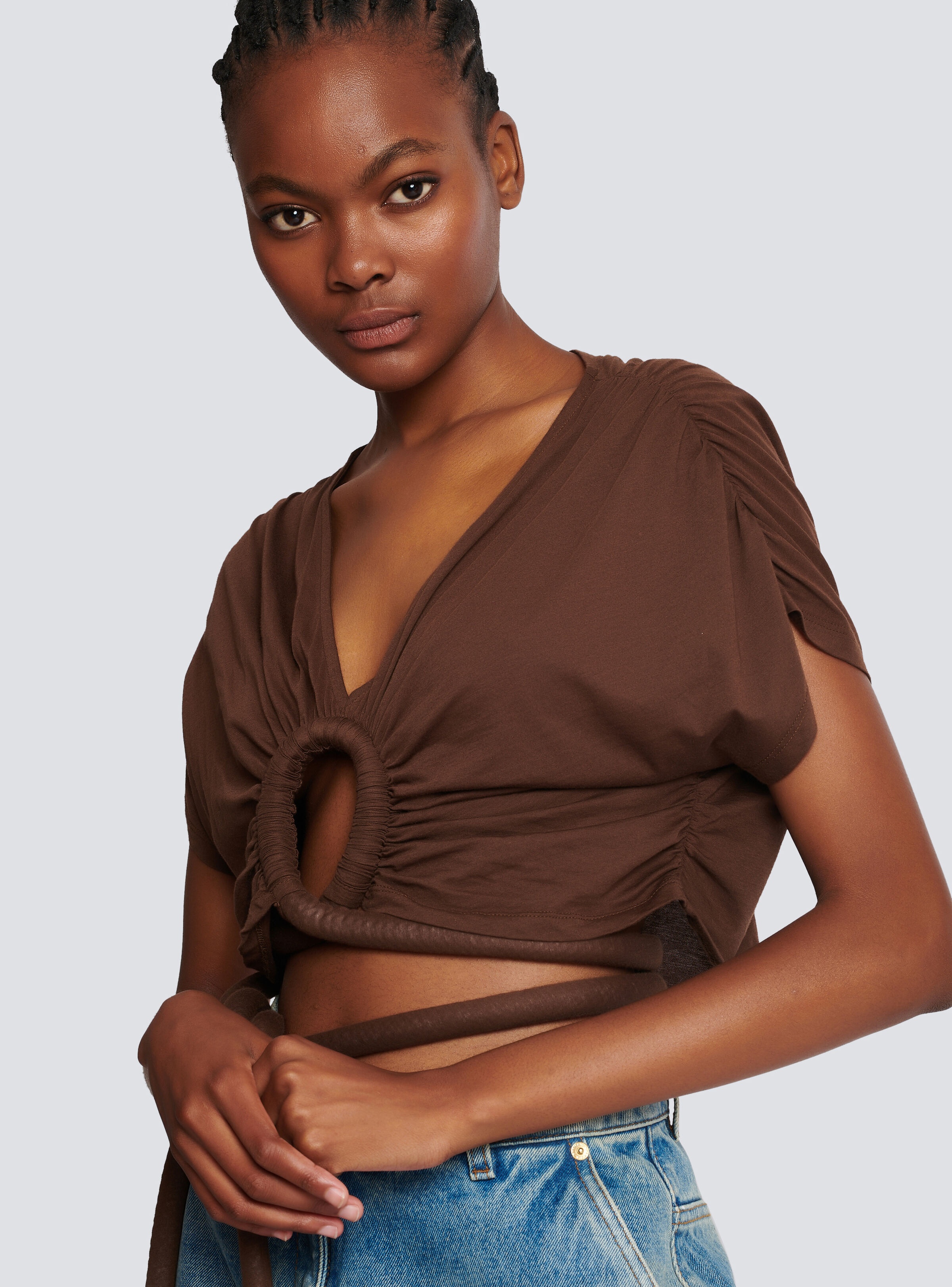 Draped jersey crop top - 6