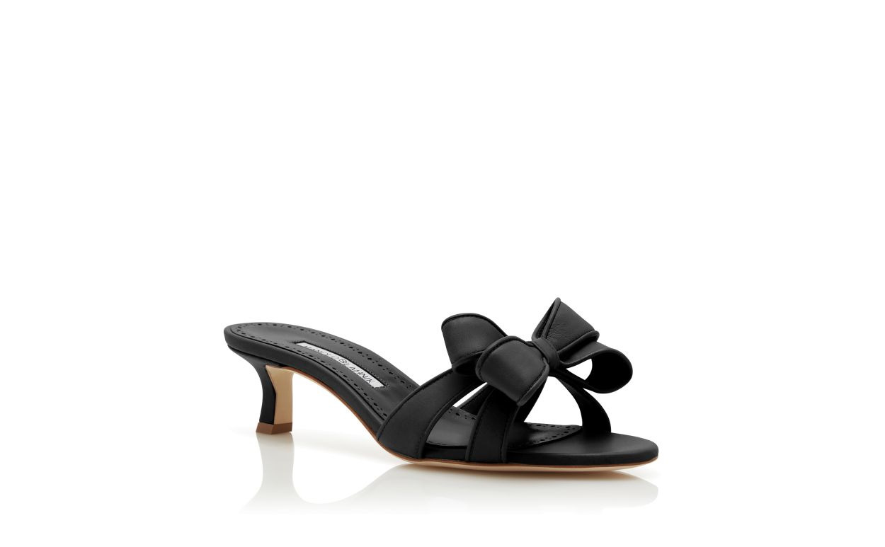 Black Nappa Leather Bow Detail Mules - 3