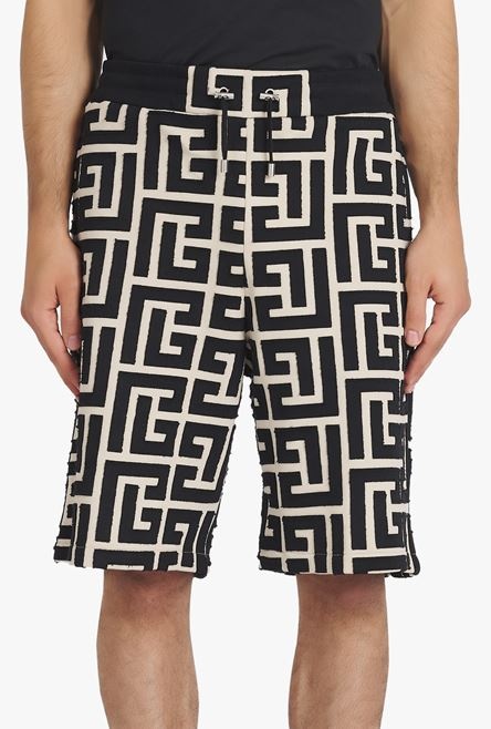 Ivory and black cotton shorts with maxi Balmain monogram - 5
