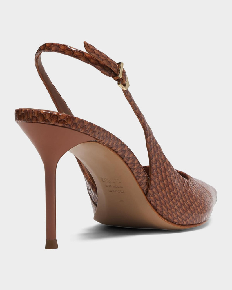 SCHUTZ 90mm Paola Snake-Embossed Leather Slingback Pumps outlook
