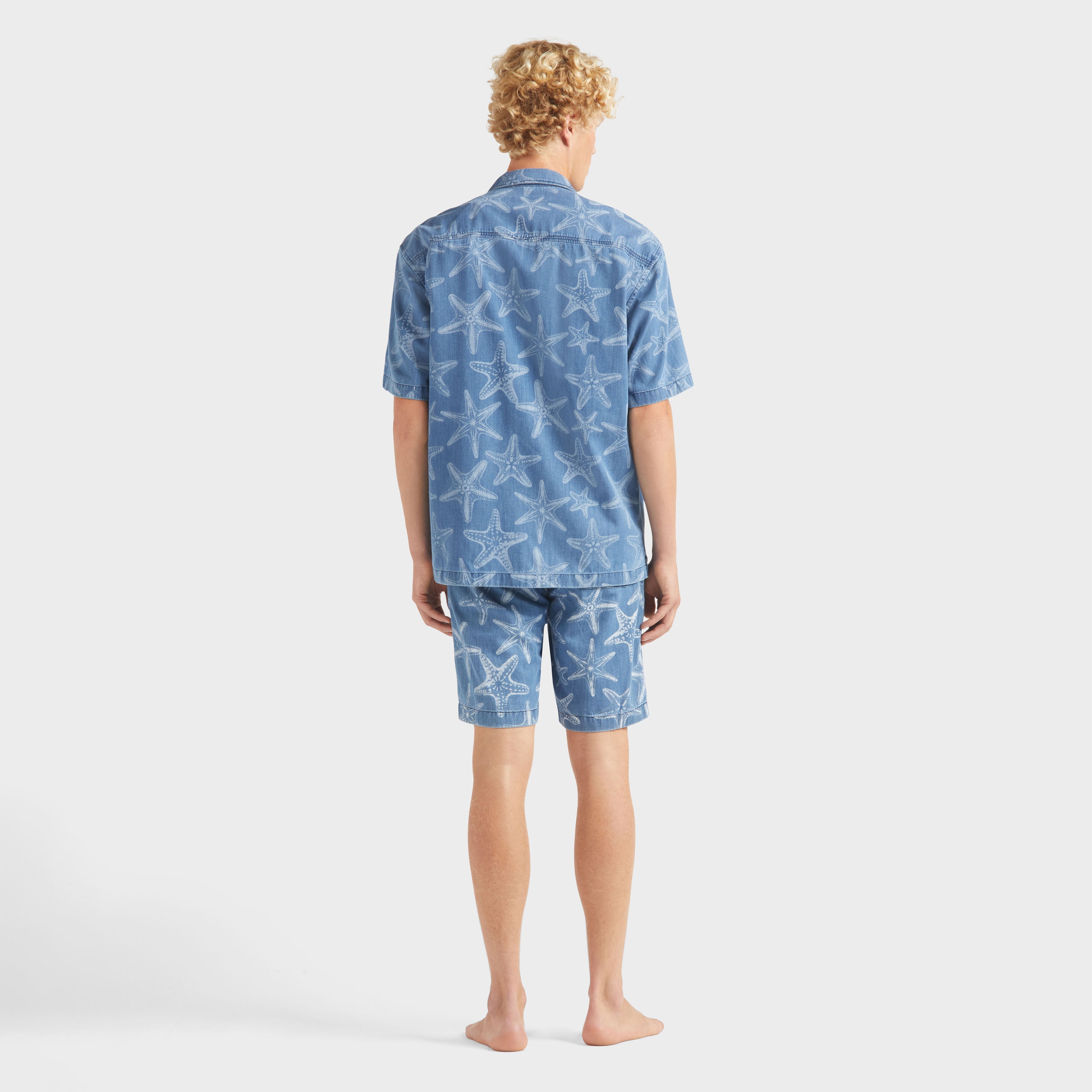 Men Denim Shirt Printed Starfish Light - 4