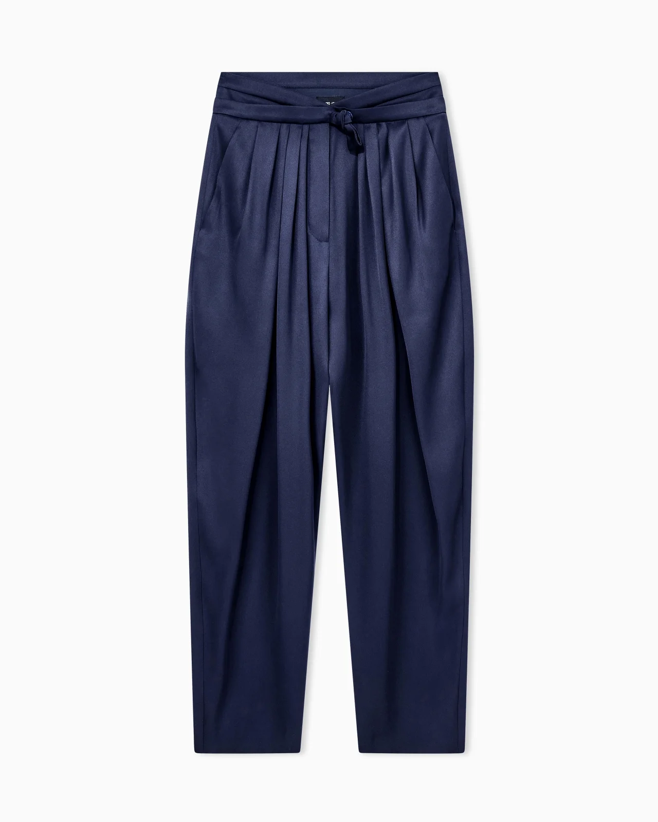 MULTI-PLEATED TROUSERS IN SILK SATIN WITH A WAISTBAND KNOT - 1
