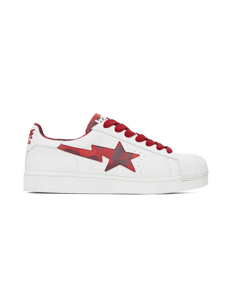 White & Red Skull Sta Sneakers - 1