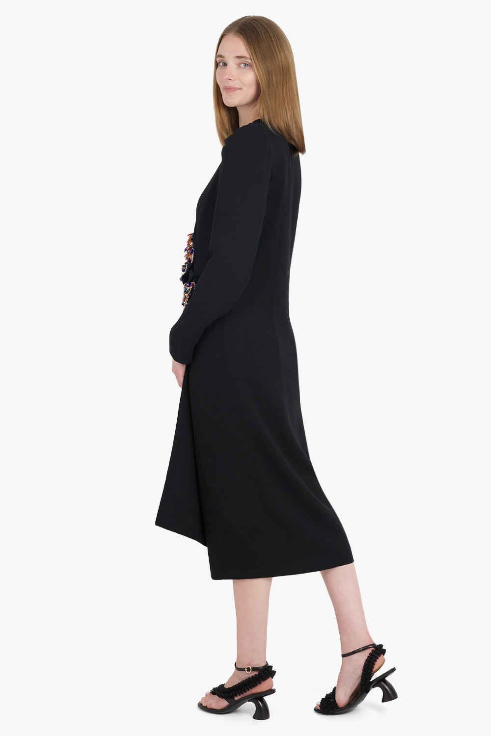 DAPAN EMBELLISHED CROSSOVER L/S MIDI DRESS | BLACK - 5
