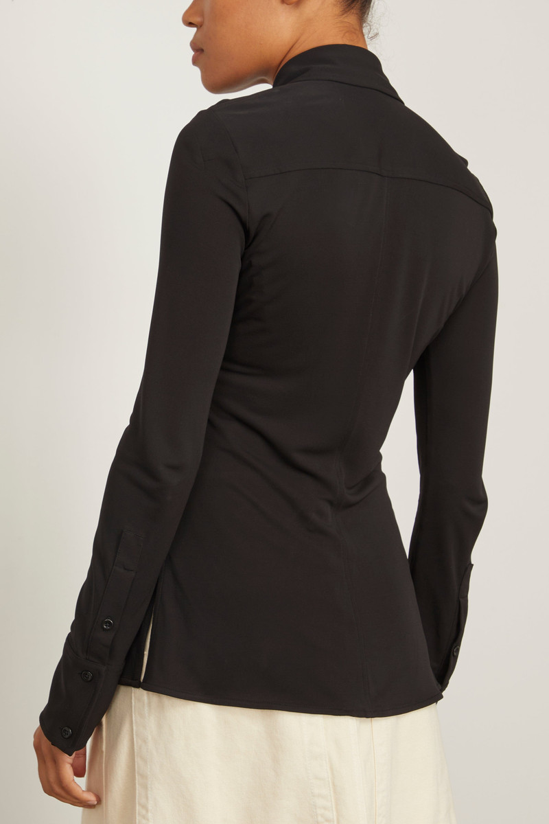 Long Sleeve Jersey Button Top in Black 4
