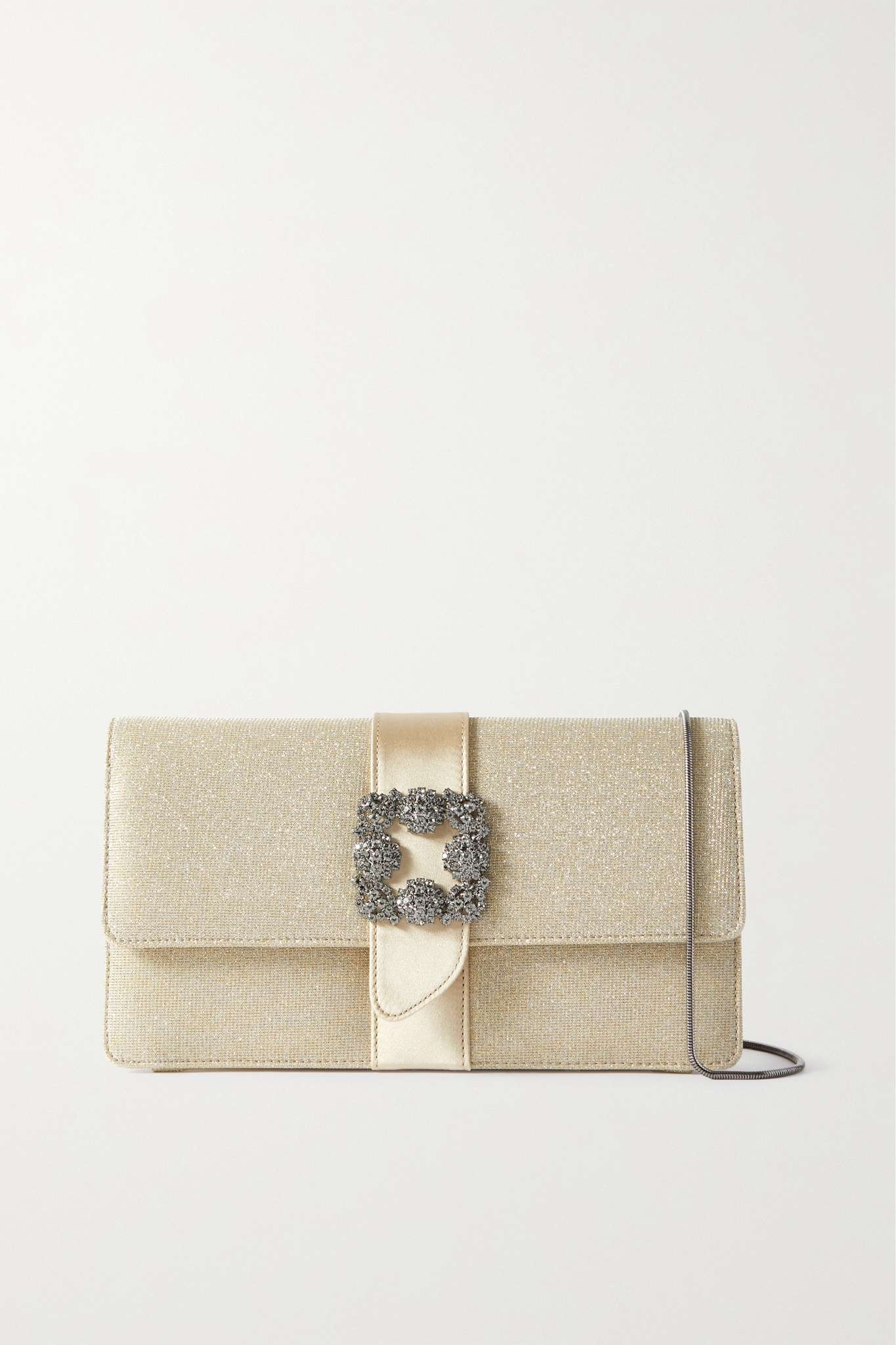 Capri crystal-embellished satin-trimmed Lurex clutch - 1