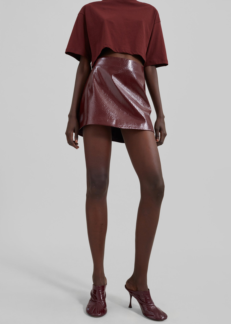 Mary Crackled Faux Leather Mini Skirt - Burgundy 3