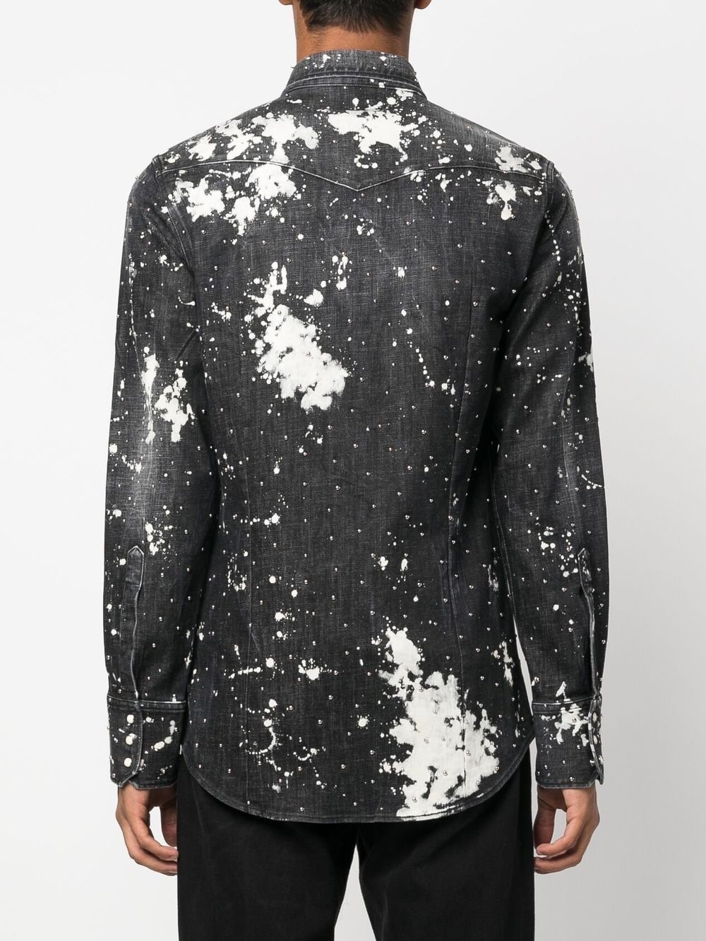 studded bleach-effect denim shirt - 4