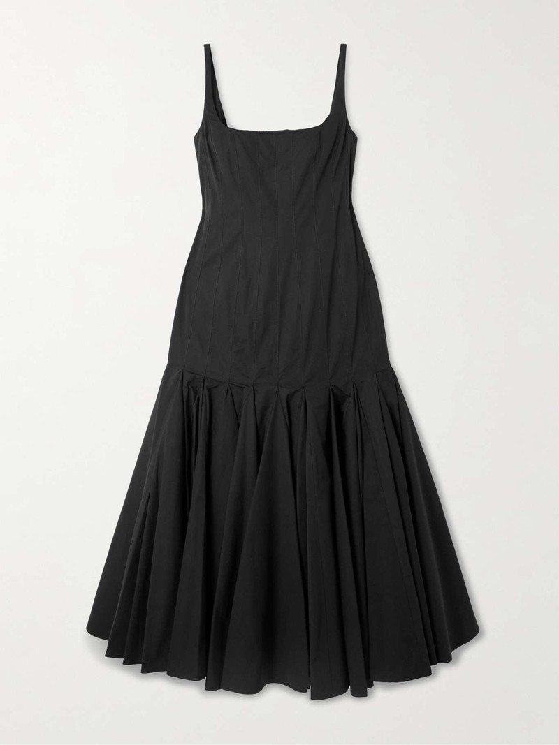 Agave pleated paneled cotton-poplin midi dress Black - 1