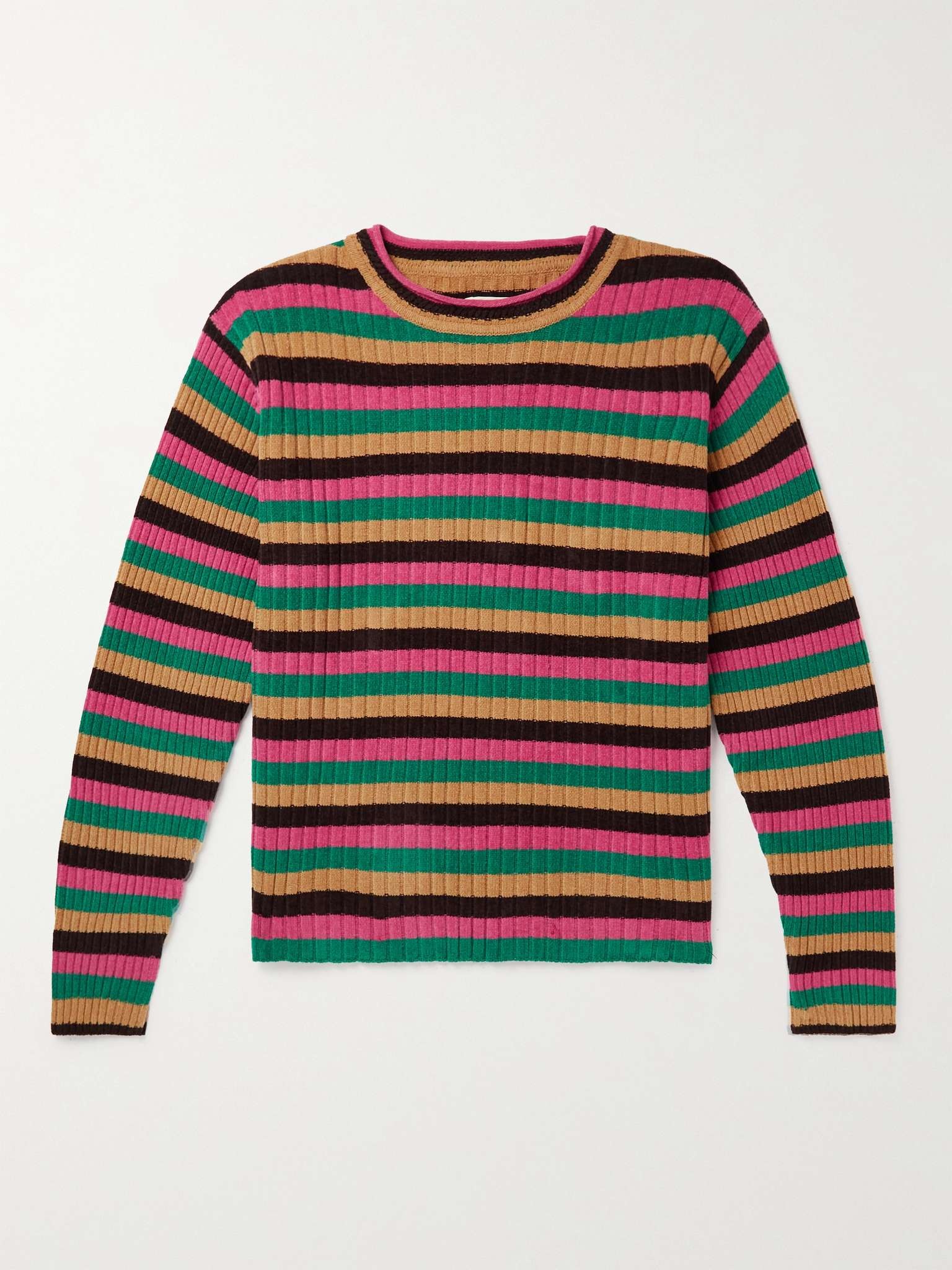 Striped Ribbed Wool-Blend Chenille Sweater - 1
