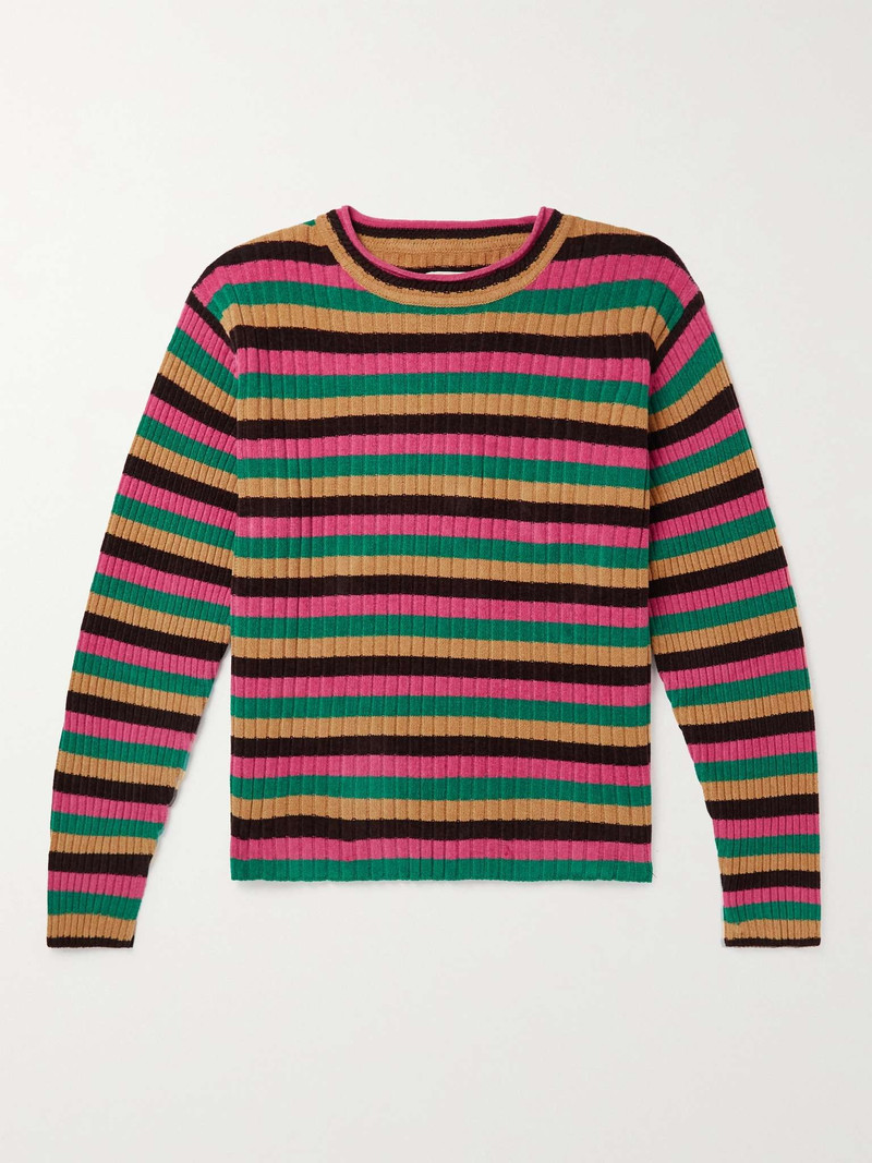 Striped Ribbed Wool-Blend Chenille Sweater 1
