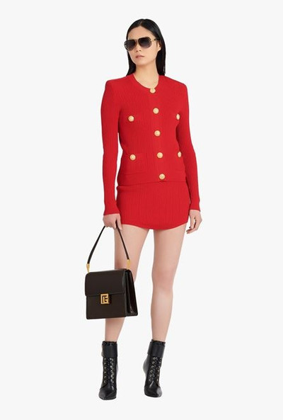 Balmain Cropped red eco-designed knit cardigan with gold-tone buttons outlook