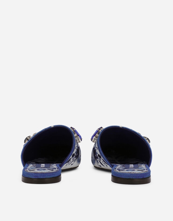 Majolica-print brocade mules with embroidery - 3
