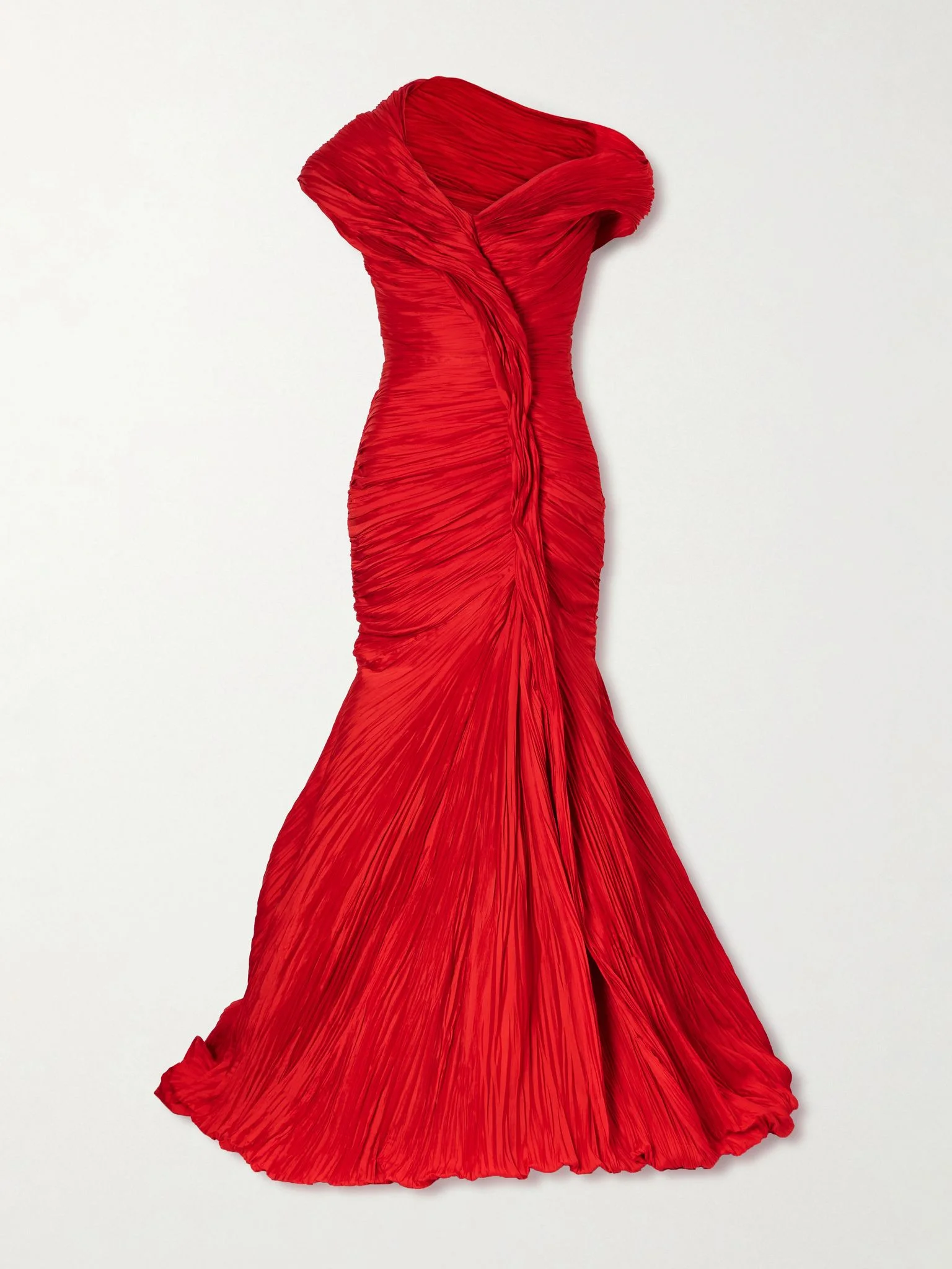 One-shoulder plissé chiffon gown Red - 1