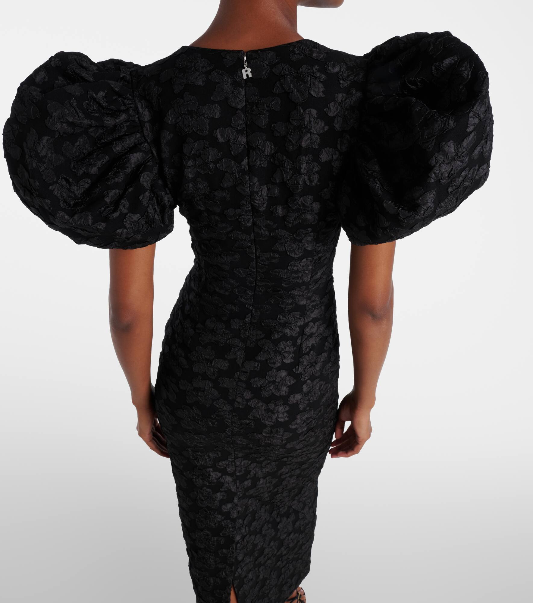 Floral jacquard puff-sleeve midi dress - 5