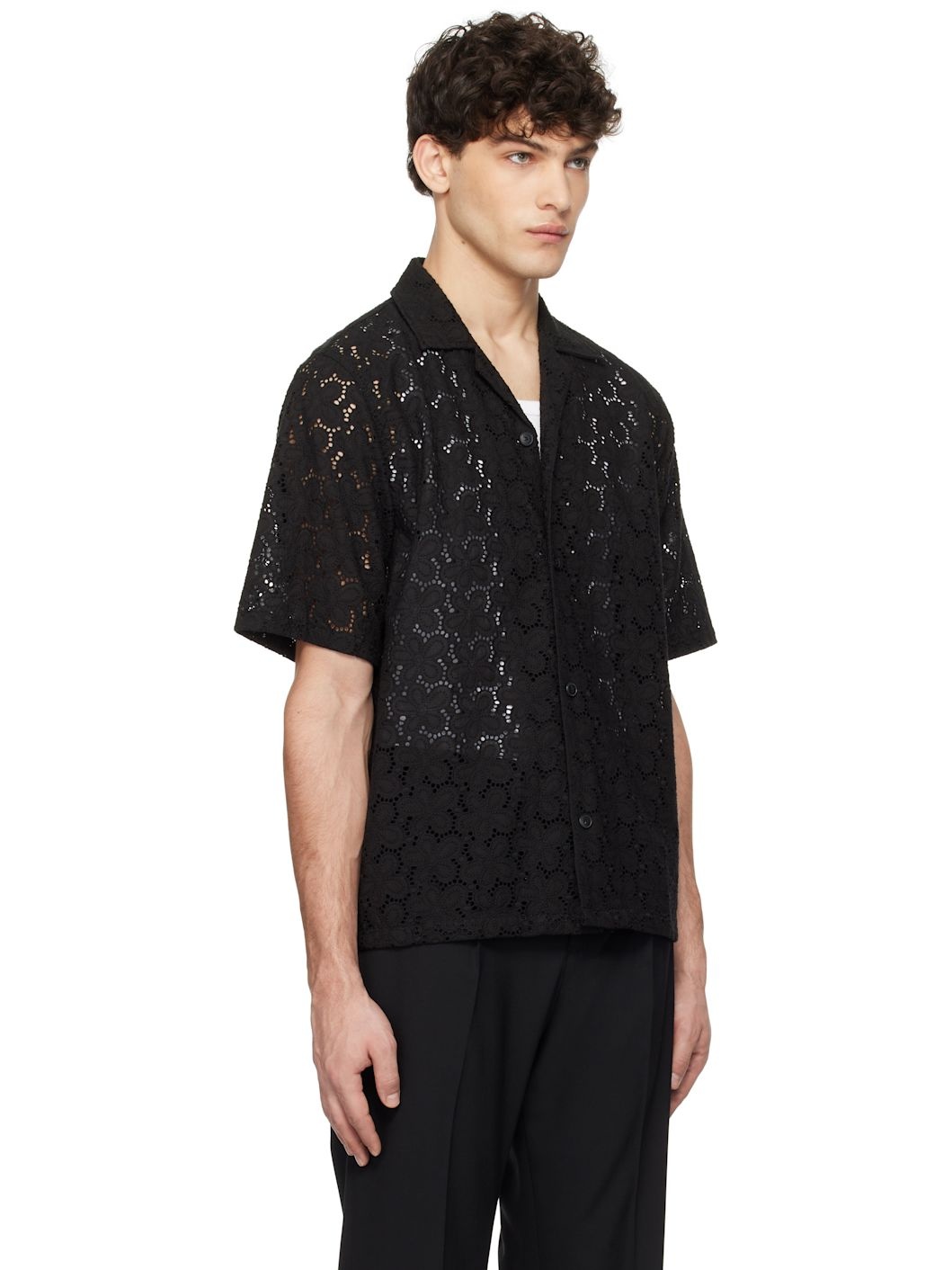 Black Crocheted Cotton Lace Shirt - 2