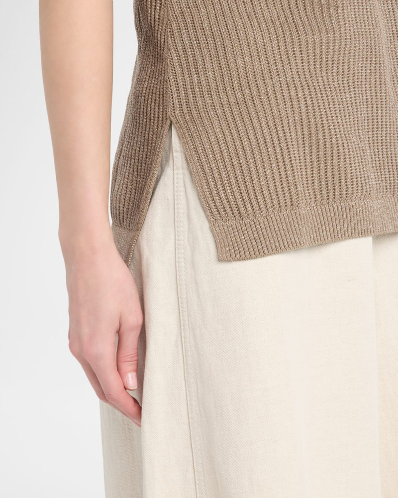Metallic English Rib Cap-Sleeve Sweater 5