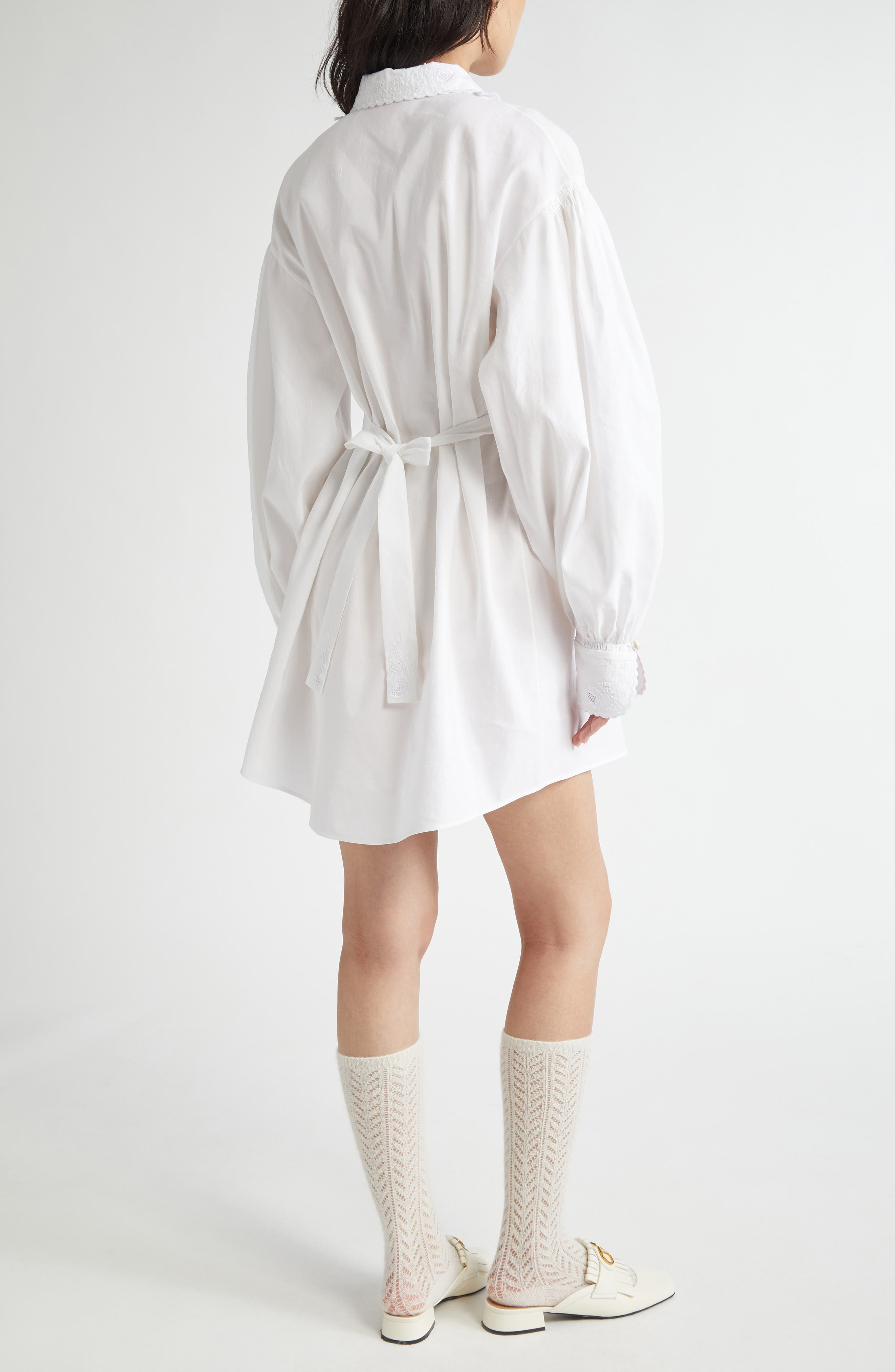 Valentino Garavani Floral Embroidered Ruffle Long Sleeve Minidress in White at Nordstrom - 2