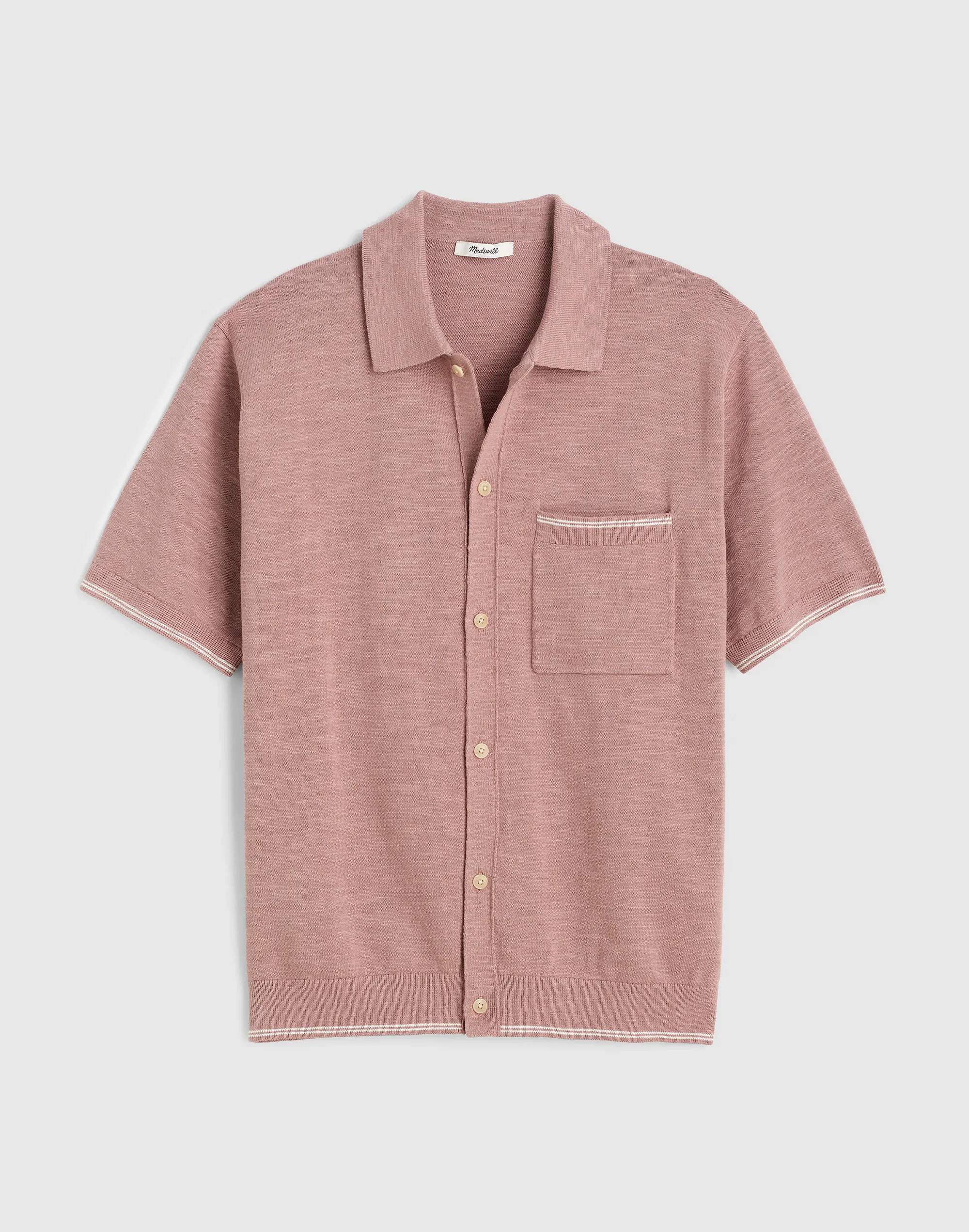 Tipped Knit Button-Up Shirt in Slub Knit Cotton - 1