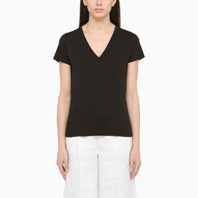 Black T-shirt with V-neck - 1