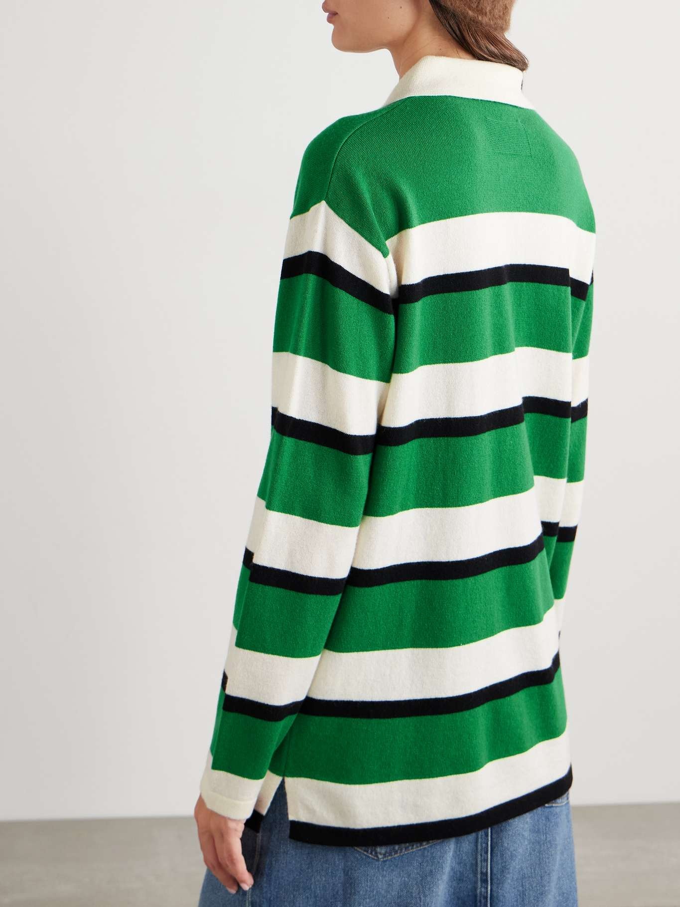 Oversized striped cashmere sweater Forest green - 4