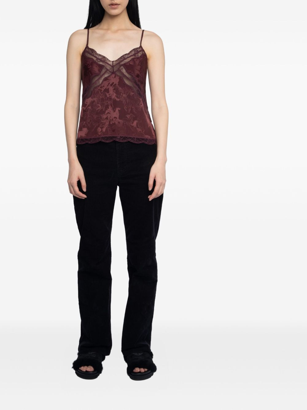 Cishi horse-jacquard lace-trim top - 2