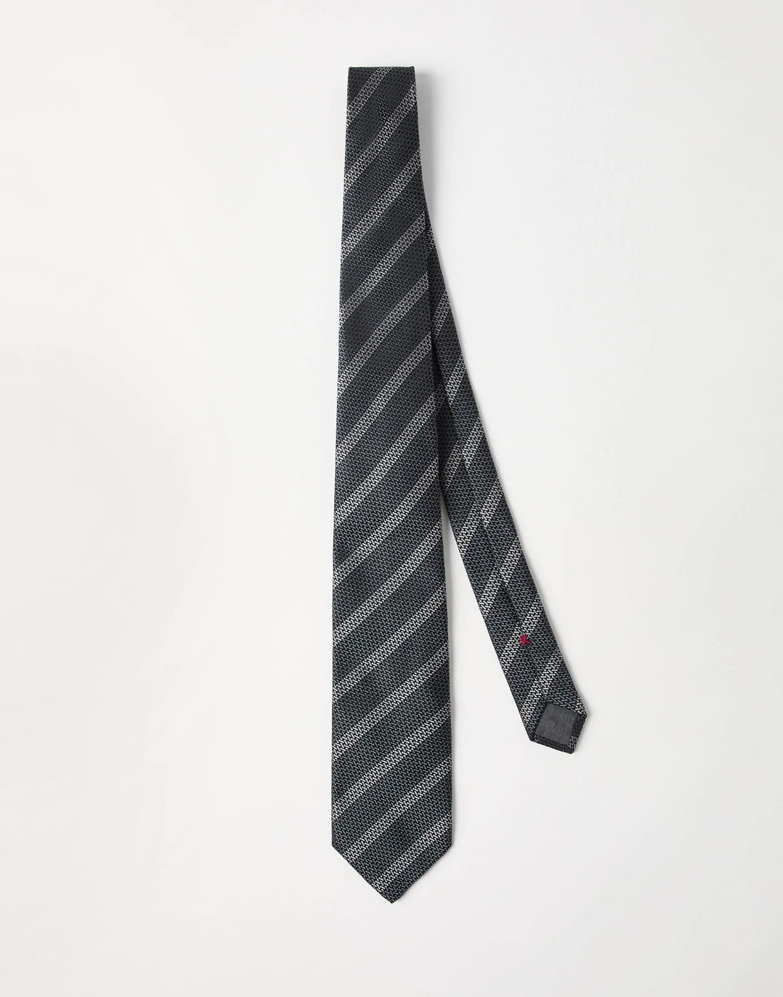 Textured silk tie with stripes - 1