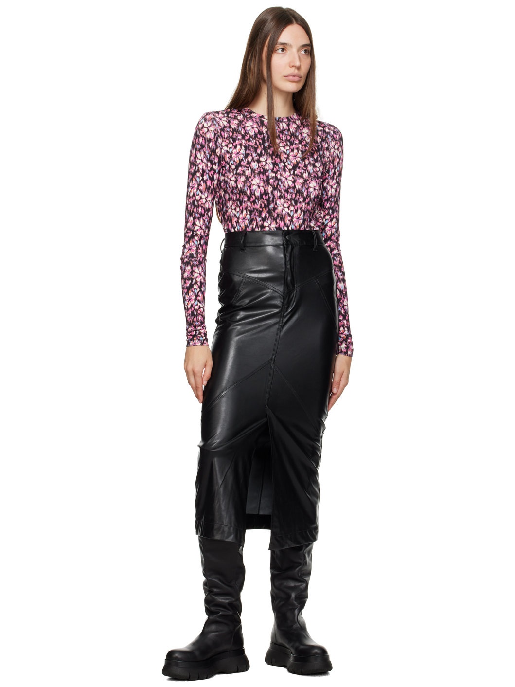 Black Breanne Faux-Leather Midi Skirt - 4