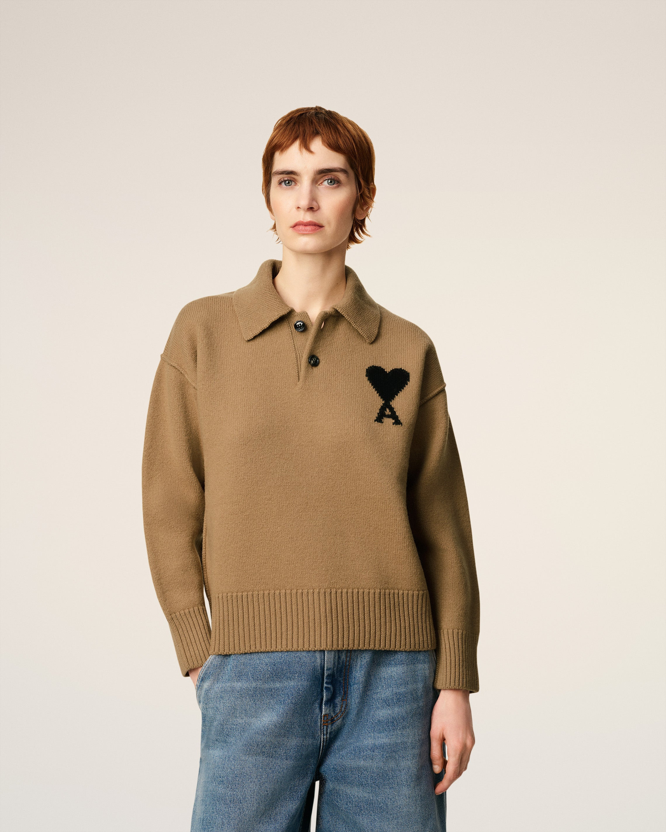 BROWN WOOL AMI DE COEUR POLO - 3