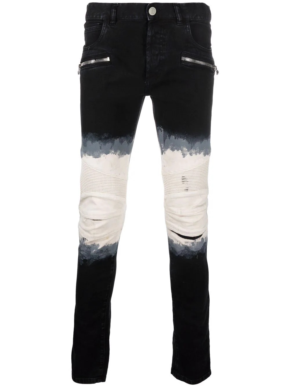 tie dye ribbed-detailing skinny jeans - 1