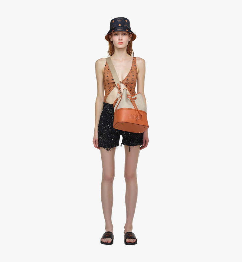 MCM Aren Drawstring Bag in Linen Leather Mix outlook