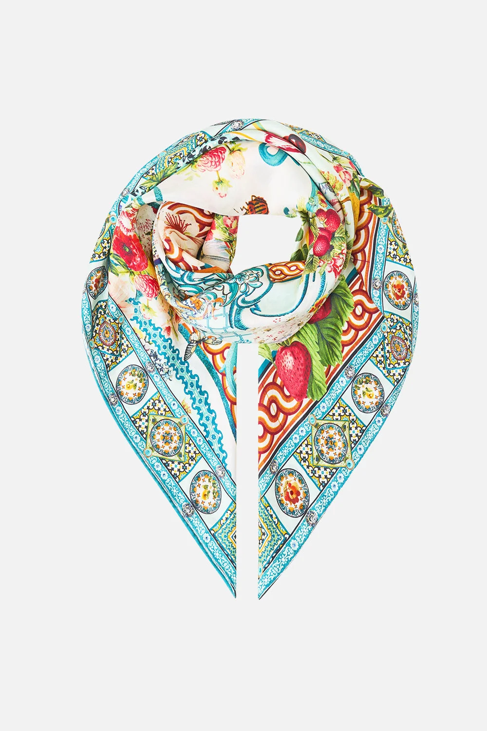 LARGE CRYSTALLED SILK SQUARE SCARF MAGIC OF THE MERCADO - 1