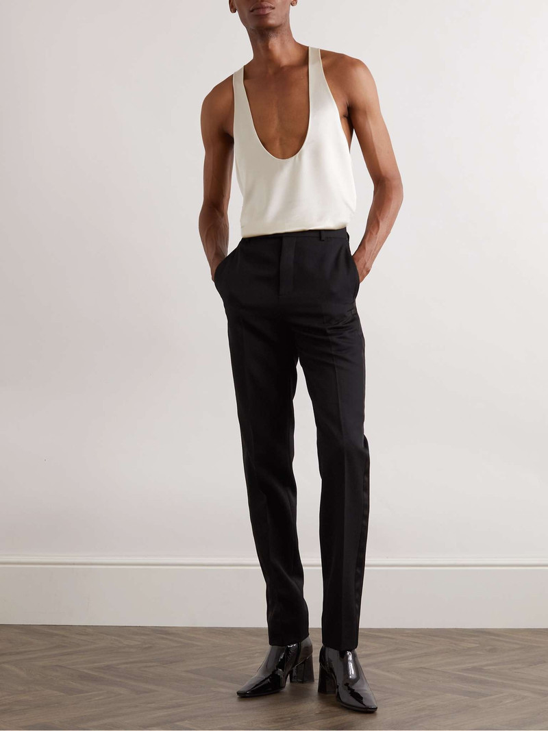 SAINT LAURENT Tapered Silk-Trimmed Grain de Poudre Wool Trousers outlook