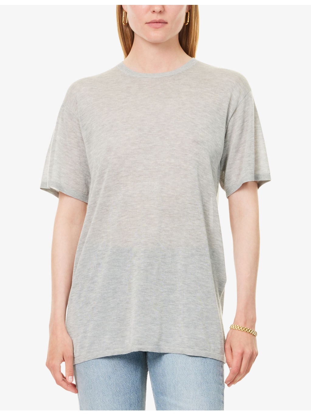 Round-Neck Short-Sleeves Cashmere-Blend Knitted Top - 3