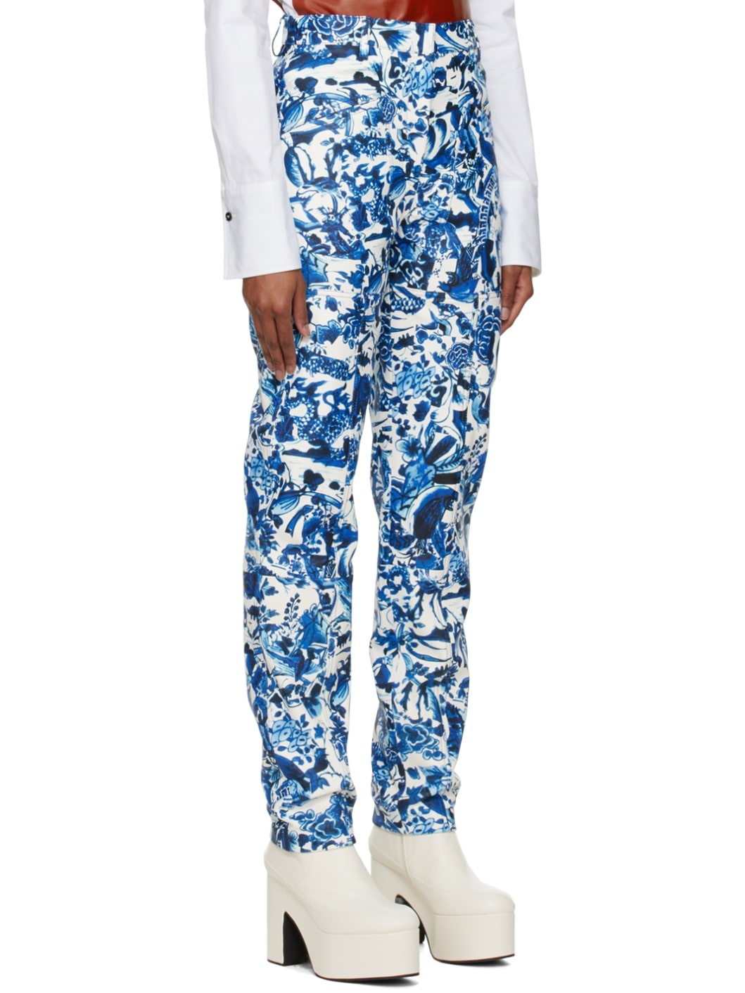 White Printed Leather Pants - 2