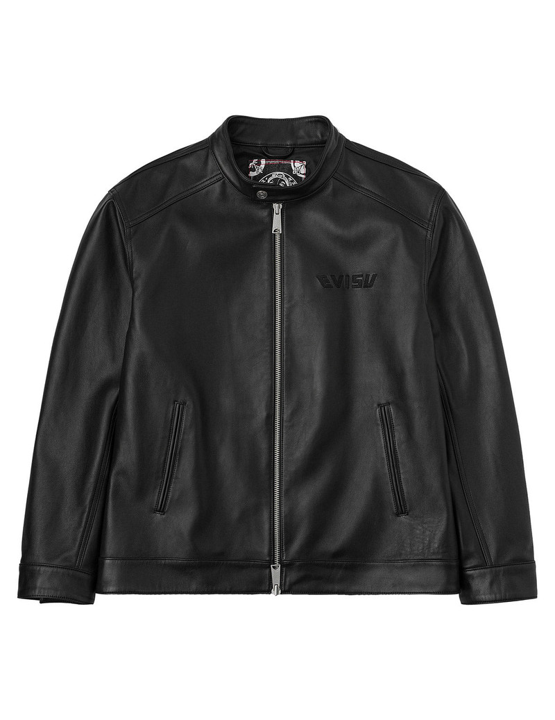 Logo and Seagull Embroidery Regular Fit Leather Jacket - 1