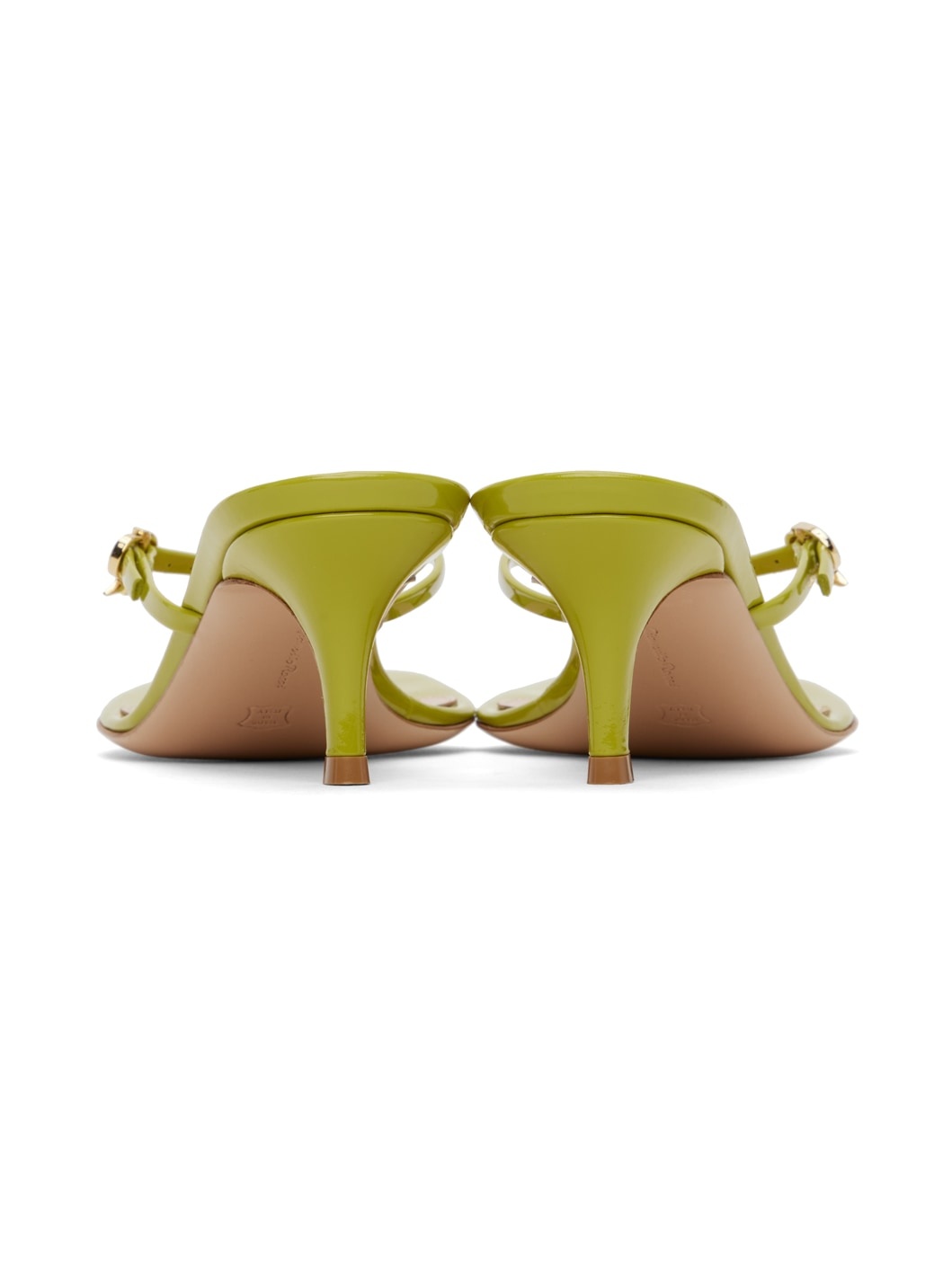 Green Ribbon Thong Heeled Sandals - 2