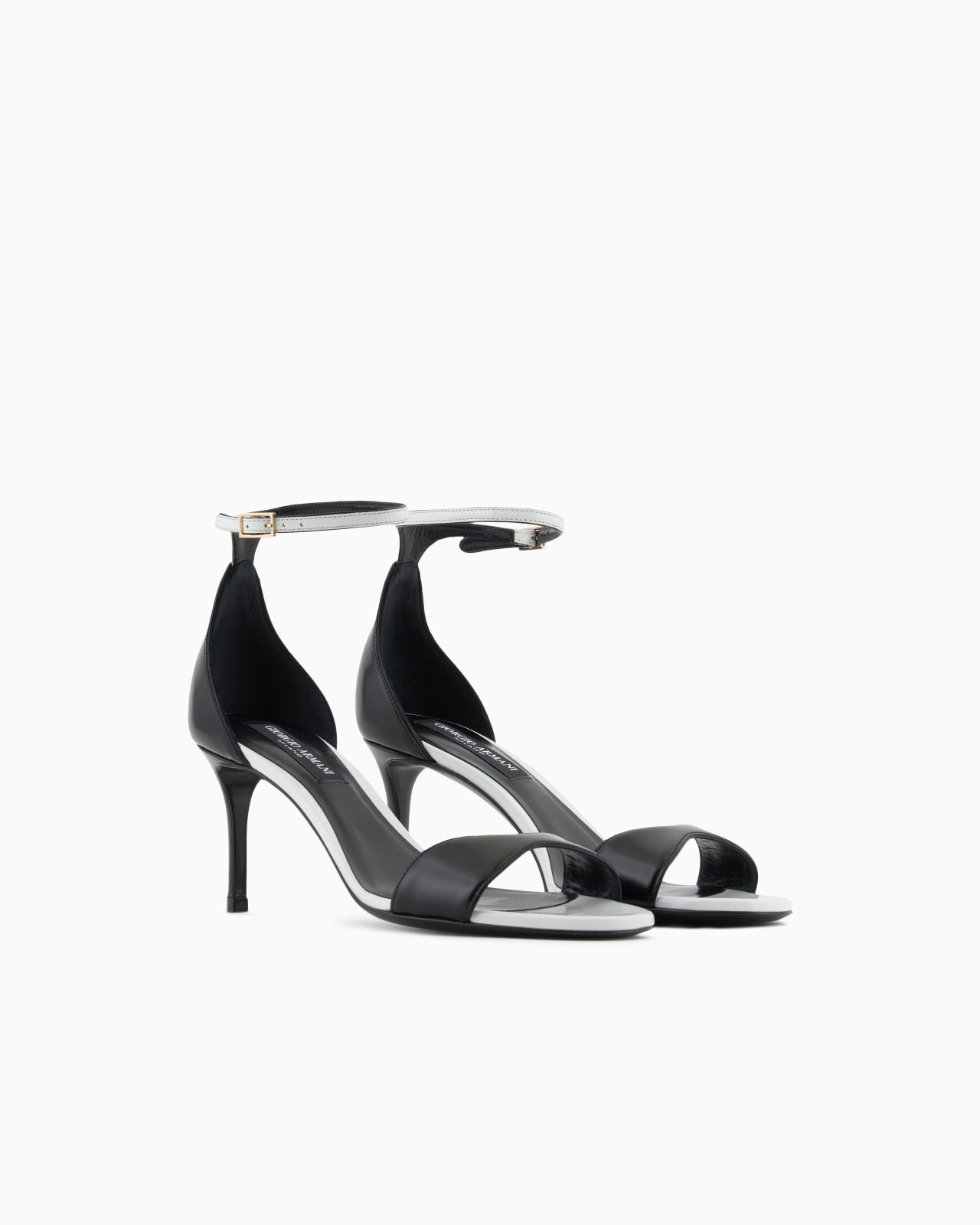 TWO-TONE BRUSHED LEATHER HEELED SANDALS - 2