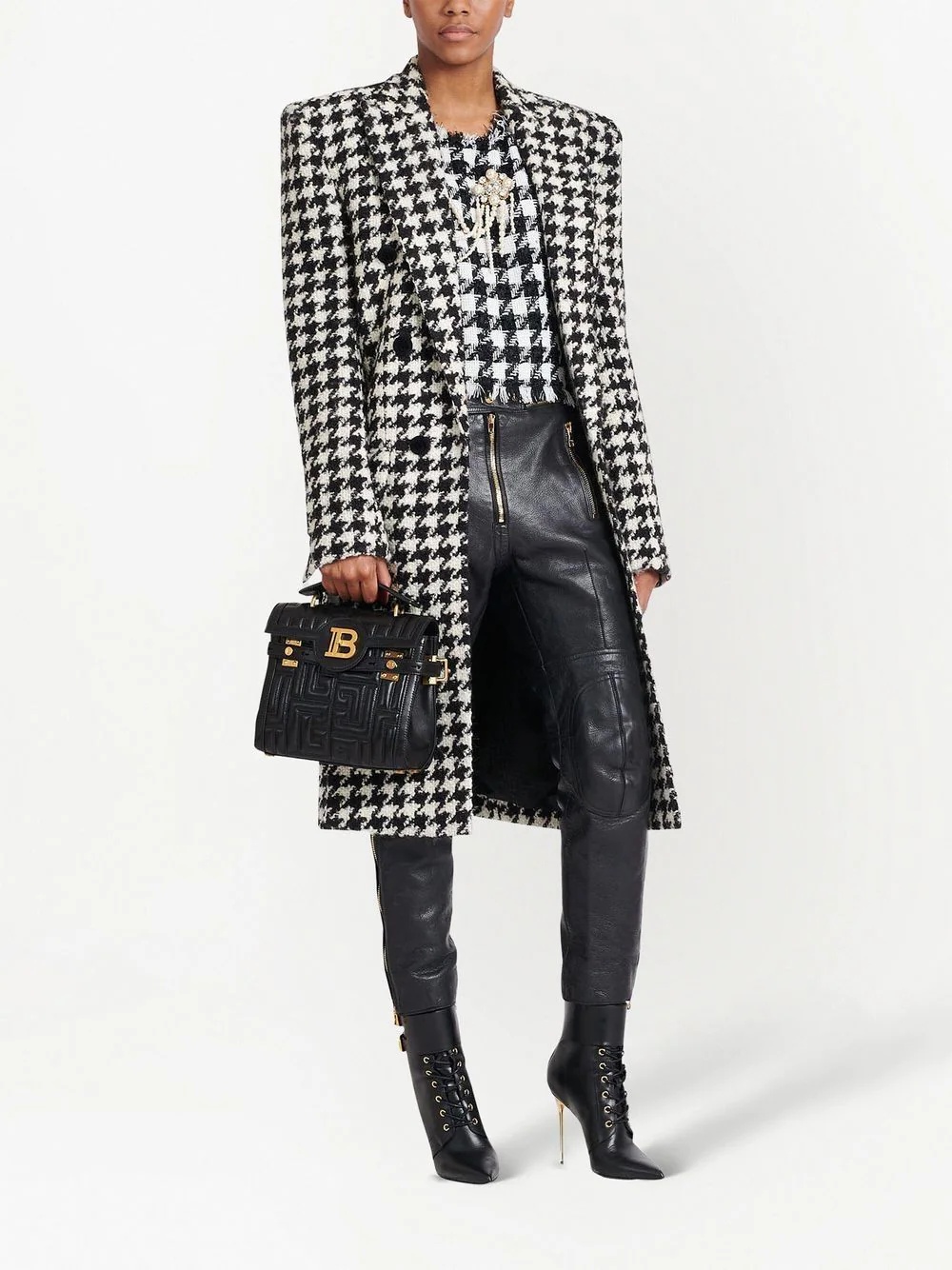 double-breasted houndstooth coat - 2