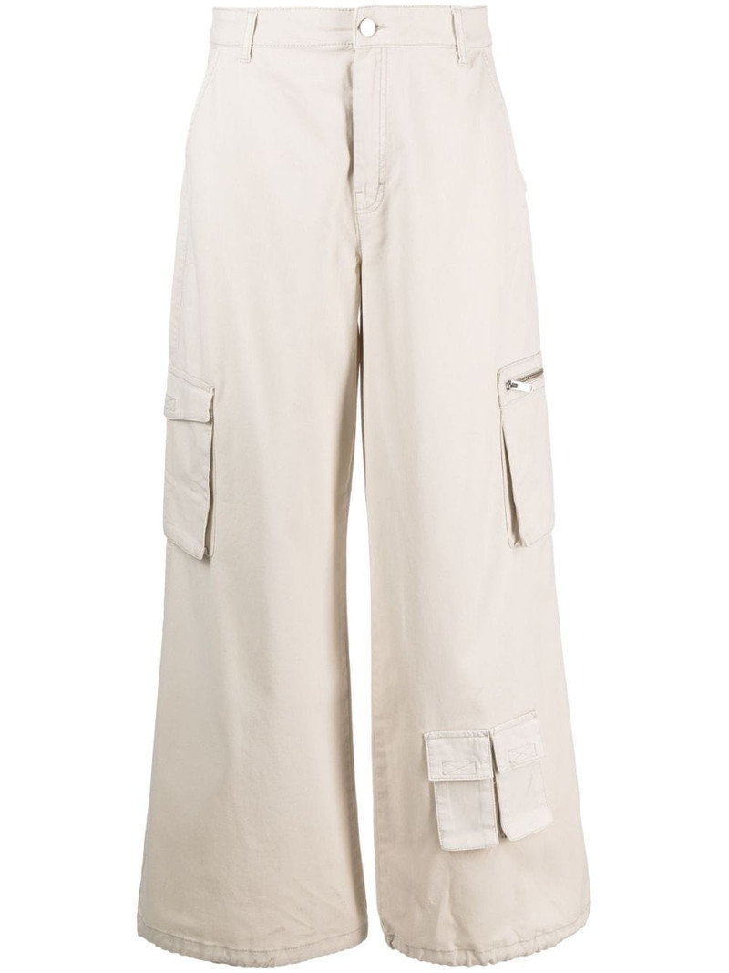 multiple-pockets wide leg trousers 1