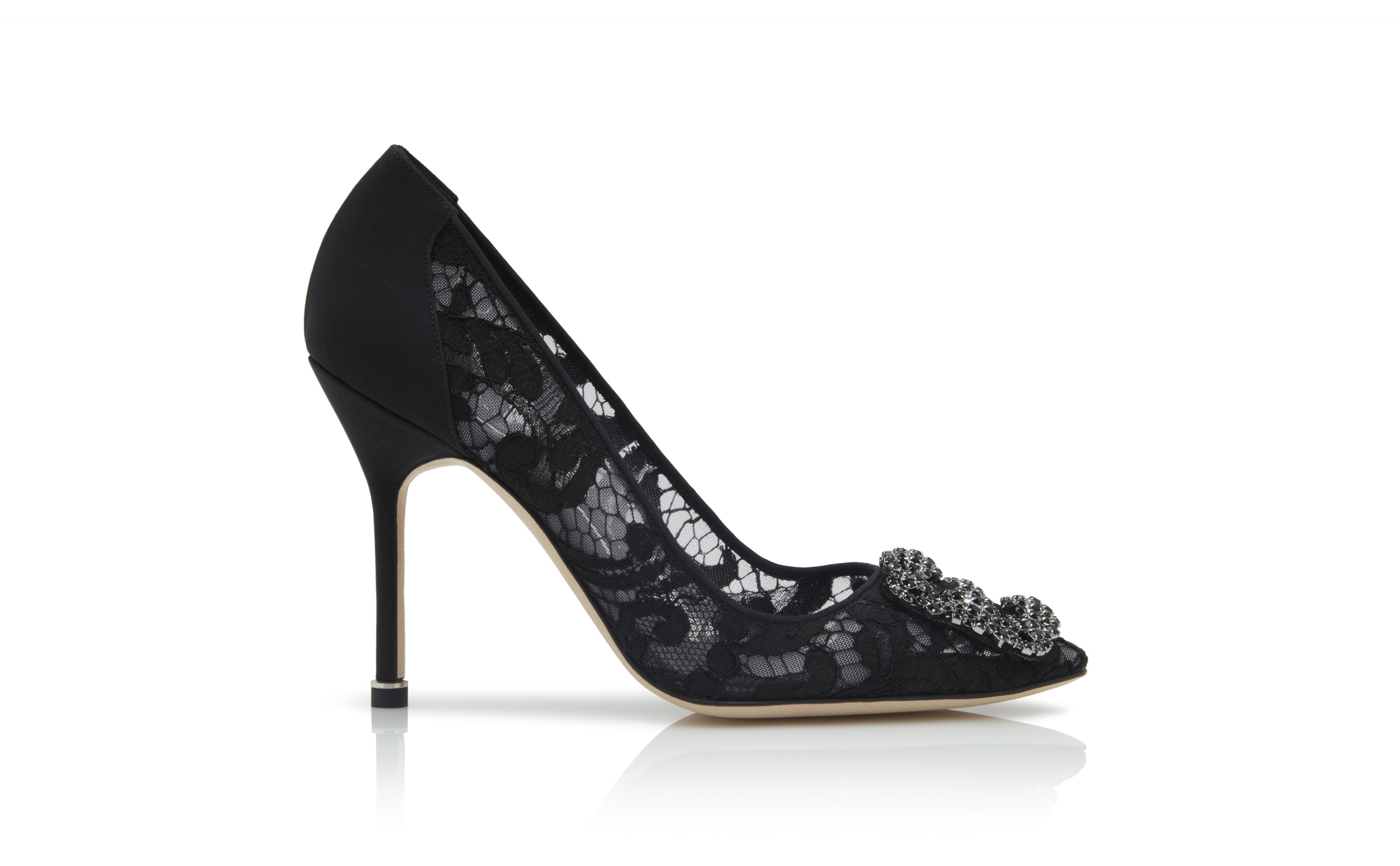 Black Lace Jewel Buckle Pumps - 1