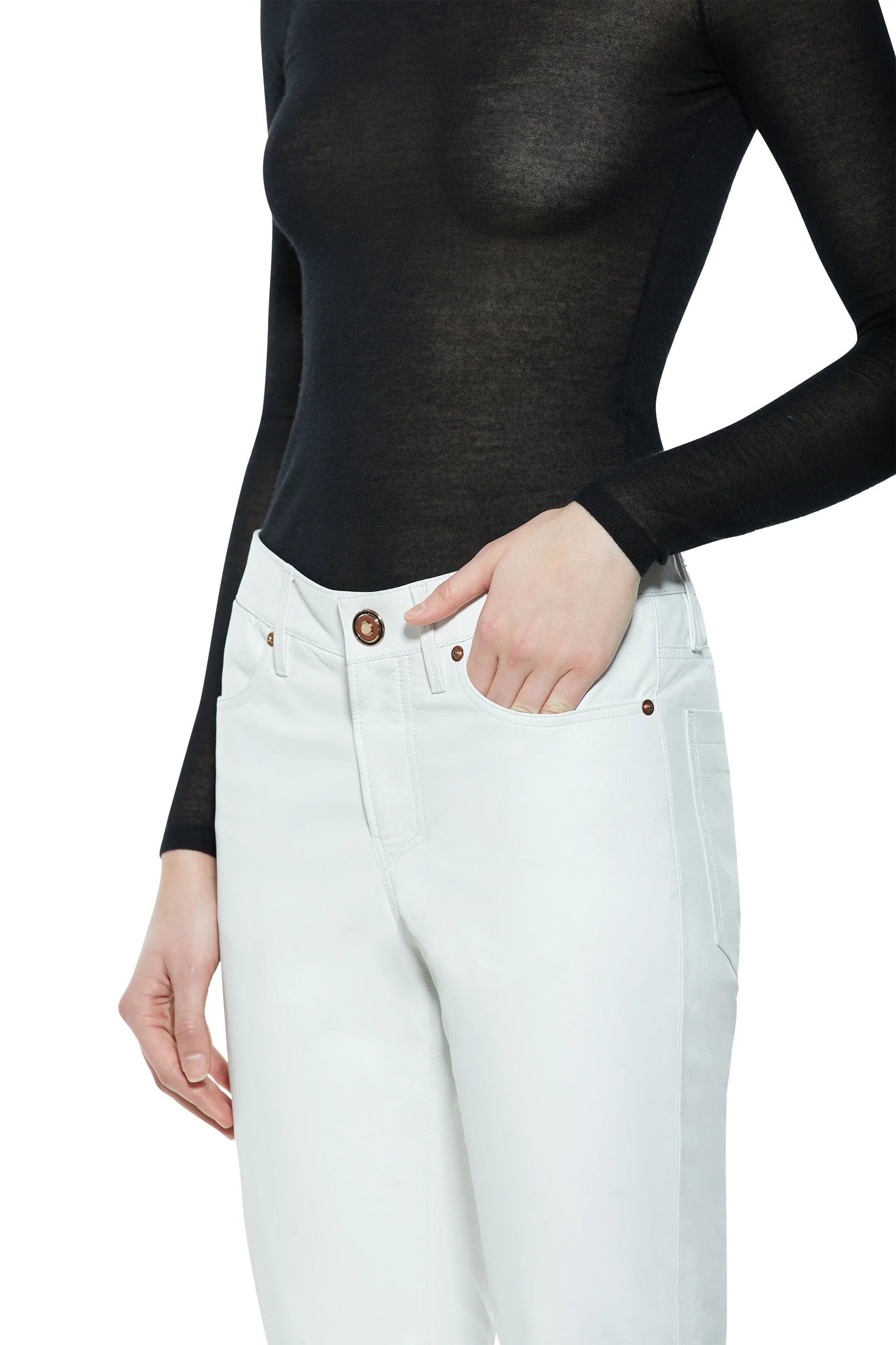 Charles Pant in White Leather - 5