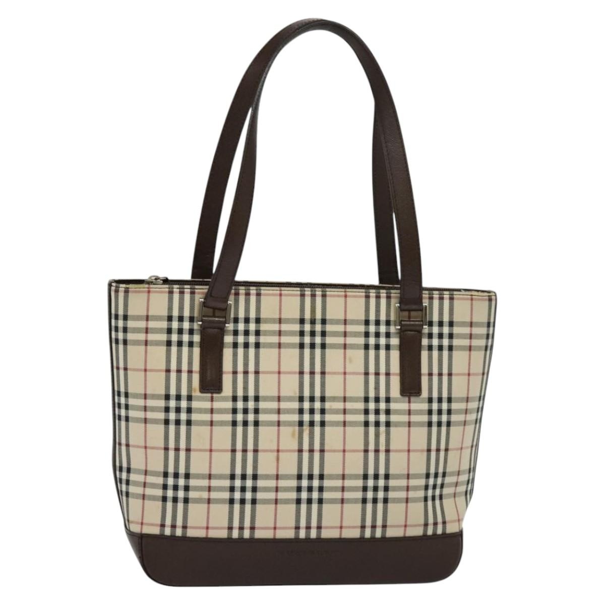 Burberry Nova Check Shoulder Bag Canvas Leather Beige Brown Silver - 13