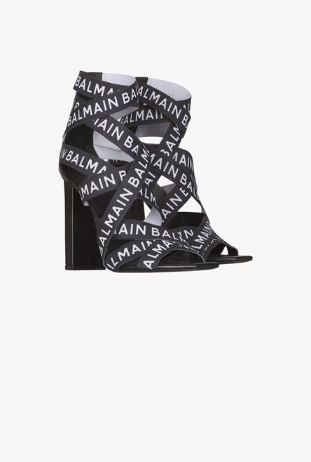 Black Union sandals with white Balmain logo print - 2