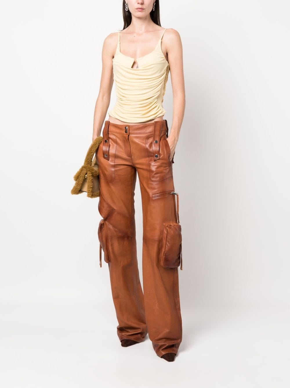 slim-cut leather cargo trousers - 2