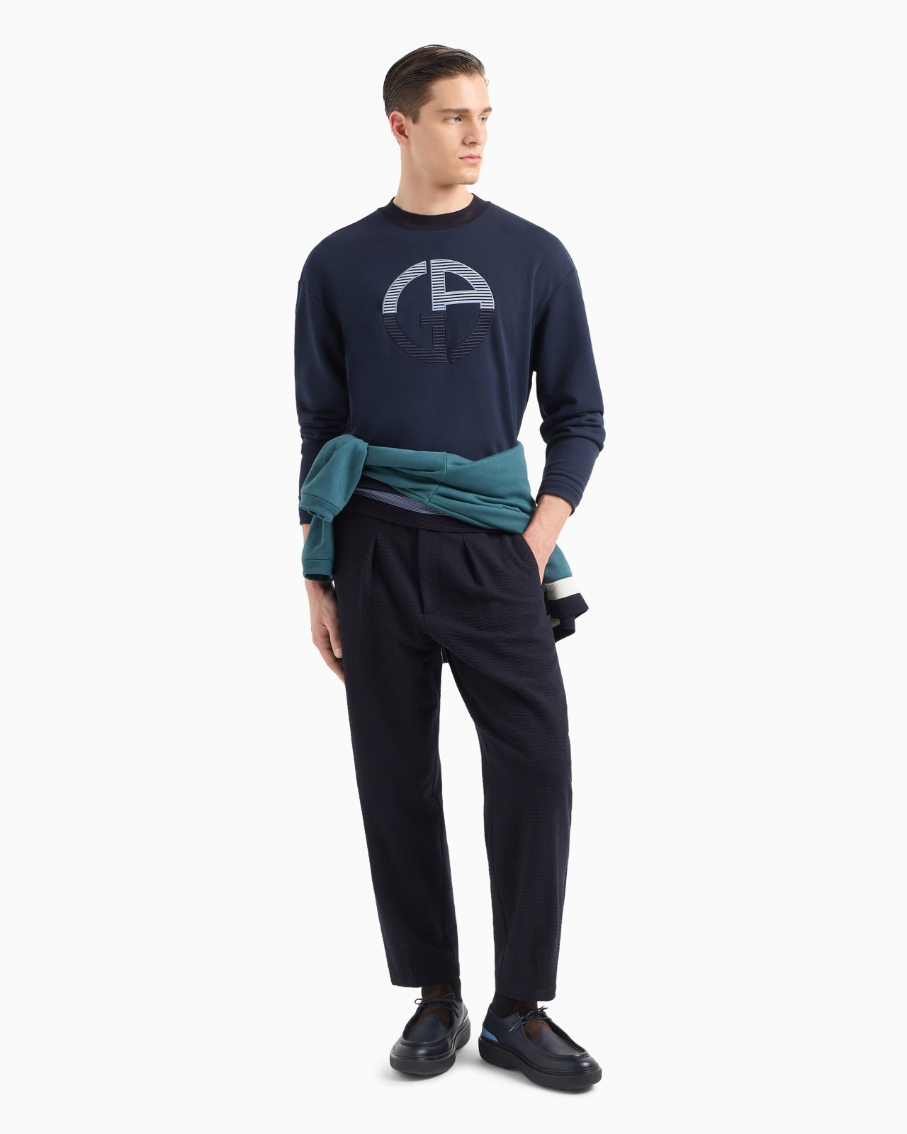 Cotton and cashmere crew-neck sweatshirt with oversized logo - 4