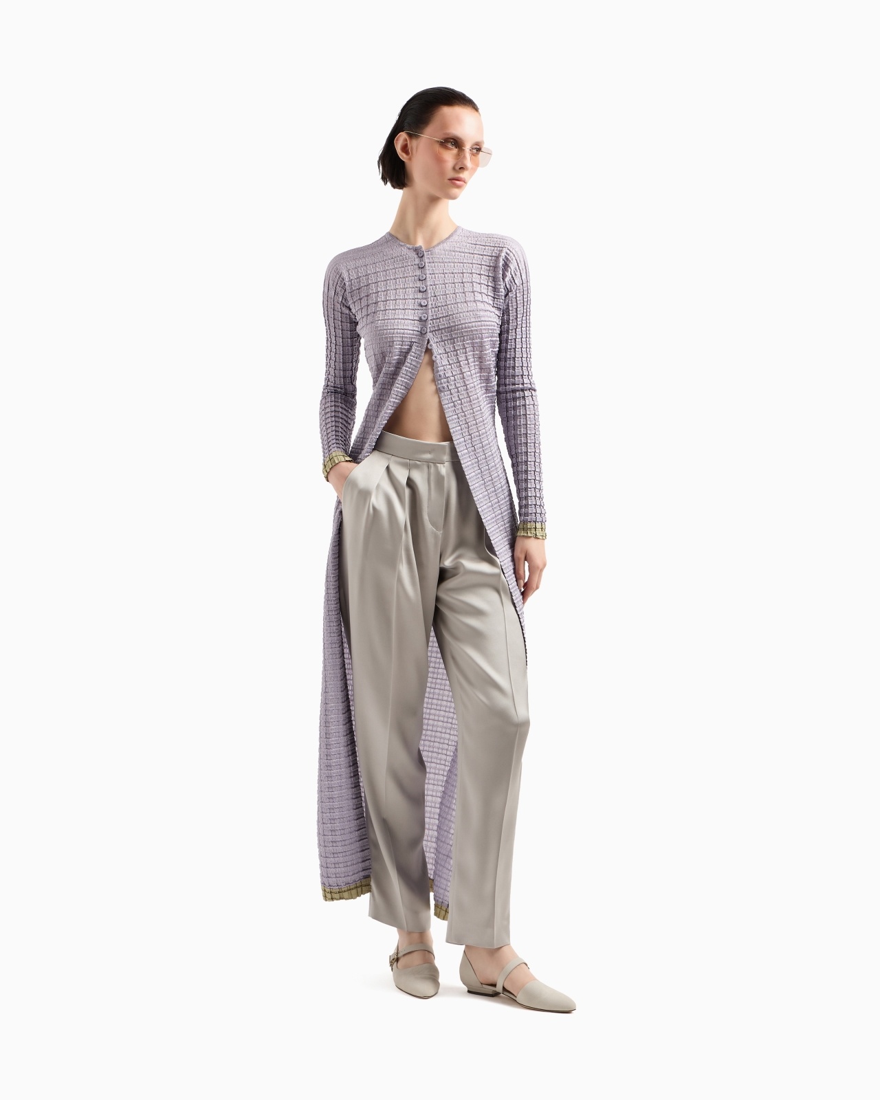 PLEATED JERSEY LONG CARDIGAN - 2