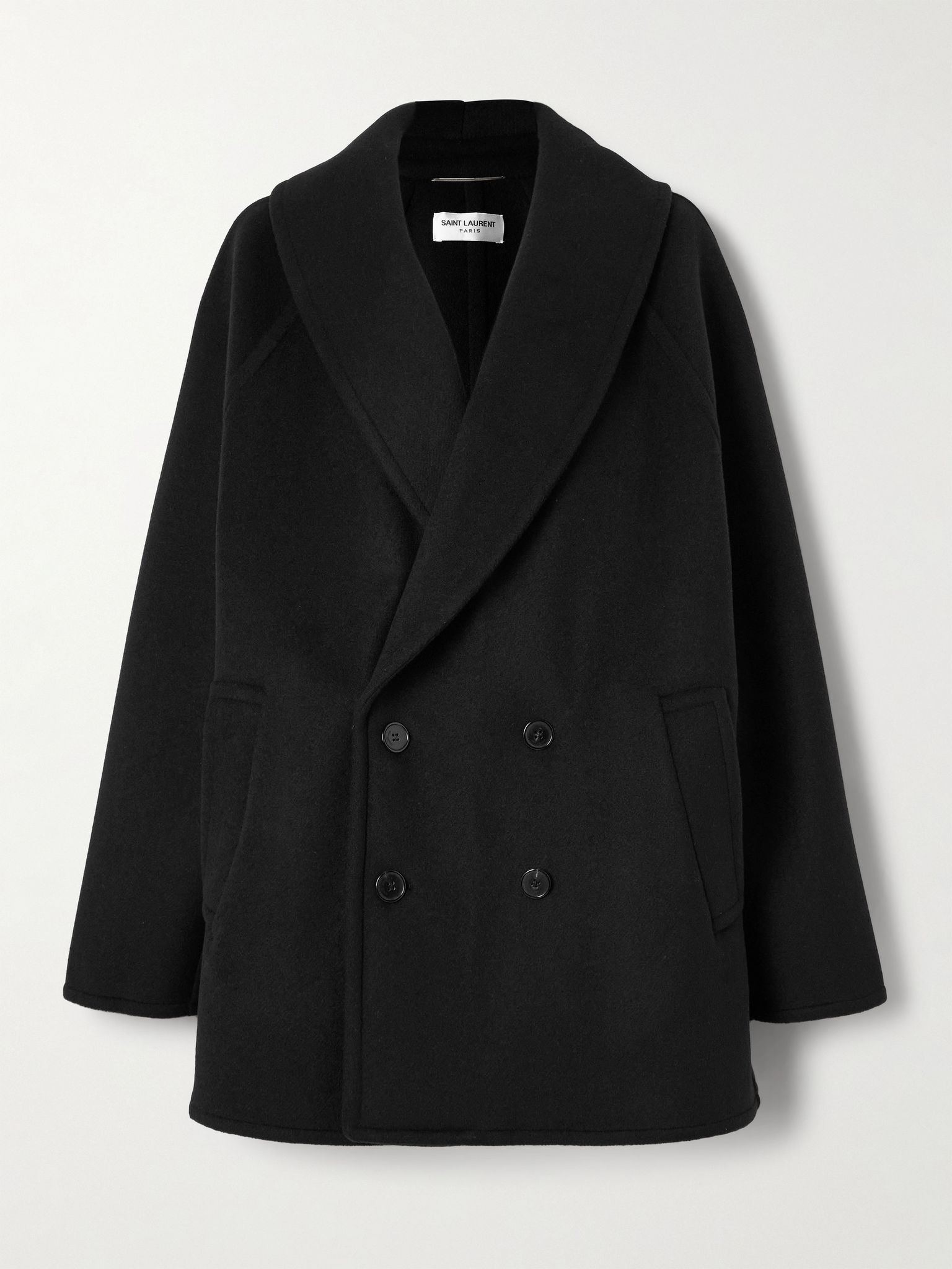 Double-breasted wool and cashmere-blend coat Black - 1